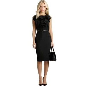 Emma & Michele Ruffle Front Sheath Black Dress Size 8